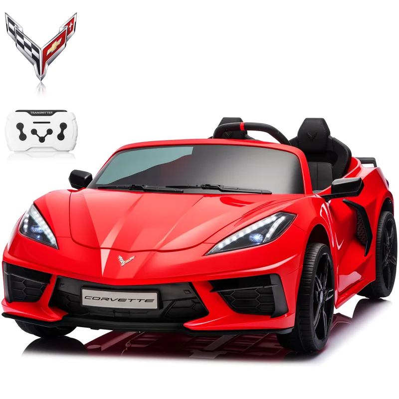 Red Chevrolet Corvette C8 24V Kids Ride-On UTV Car with 4-Wheel Drive